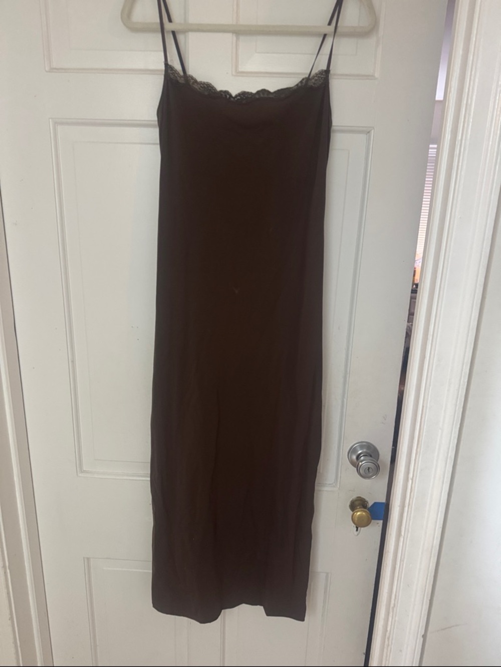 Garage Brown Lace-Trim Maxi Slip Dress
